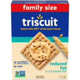 Triscuit reduced fat whole grain crackers in family size box for sharing