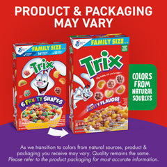 Trix cereal in milk bowl with vibrant shapes and creamy contrast.