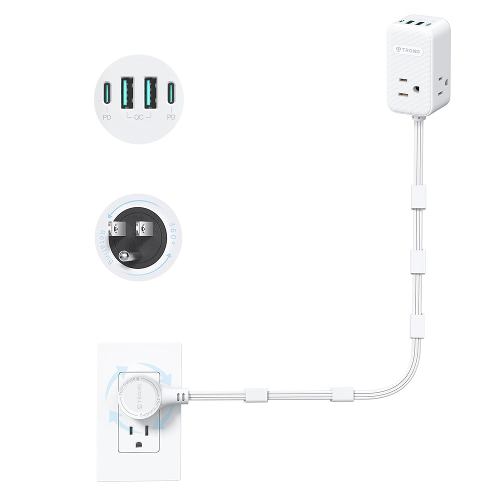 TROND 360 rotating outlet extender behind a sofa offers easy access to power