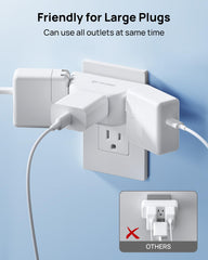 TROND compact wall plug travels easily for tight spaces.