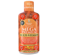 Tropical Oasis Mega Premium bottle with liquid multivitamin for daily immune support
