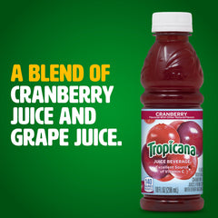 Tropicana Cranberry Juice bottle close-up on label highlights vitamin C.