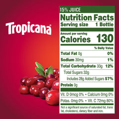 Tropicana Cranberry Juice bottle pour shows tart-sweet finish.