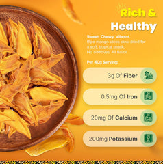 Tropicaux Reign Organic Dried Mango Slices no sugar added label close-up emphasizes purity