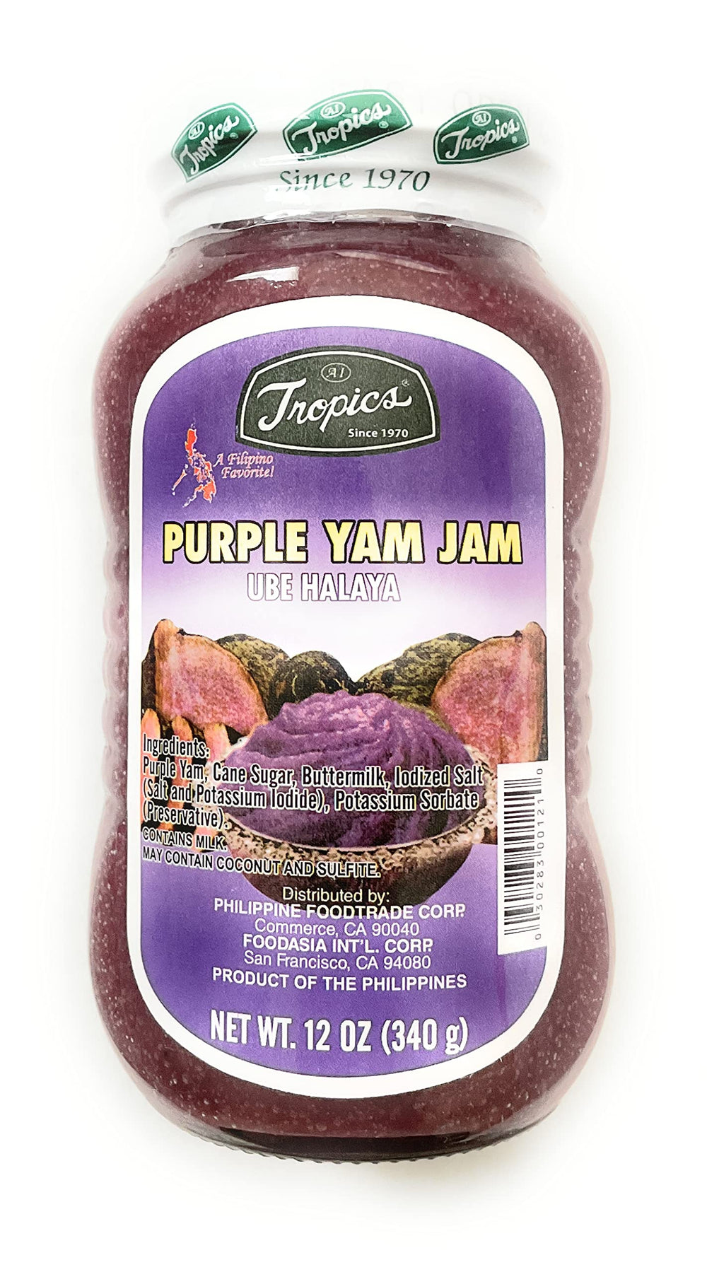 Tropics Ube Halaya purple yam jam jar, creamy spread for desserts and toast.