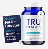 TRU Niagen bottle with label highlighting NR for cellular energy support.
