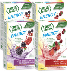 True Lemon Energy Wild Cherry Cranberry box front for a refreshing caffeine boost.