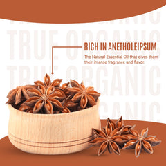 Close-up of True Organic star anise highlighting its fragrant aroma.