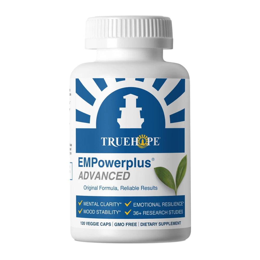 Truehope EMPowerplus Advanced bottle front showing the comprehensive nutrient blend for daily vitality.