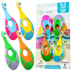 Trueocity baby toothbrush with soft bristles, gentle for first teeth and sensitive gums.