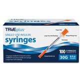 TRUEplus insulin syringe box graphic highlighting sterile, single-use design for hygiene
