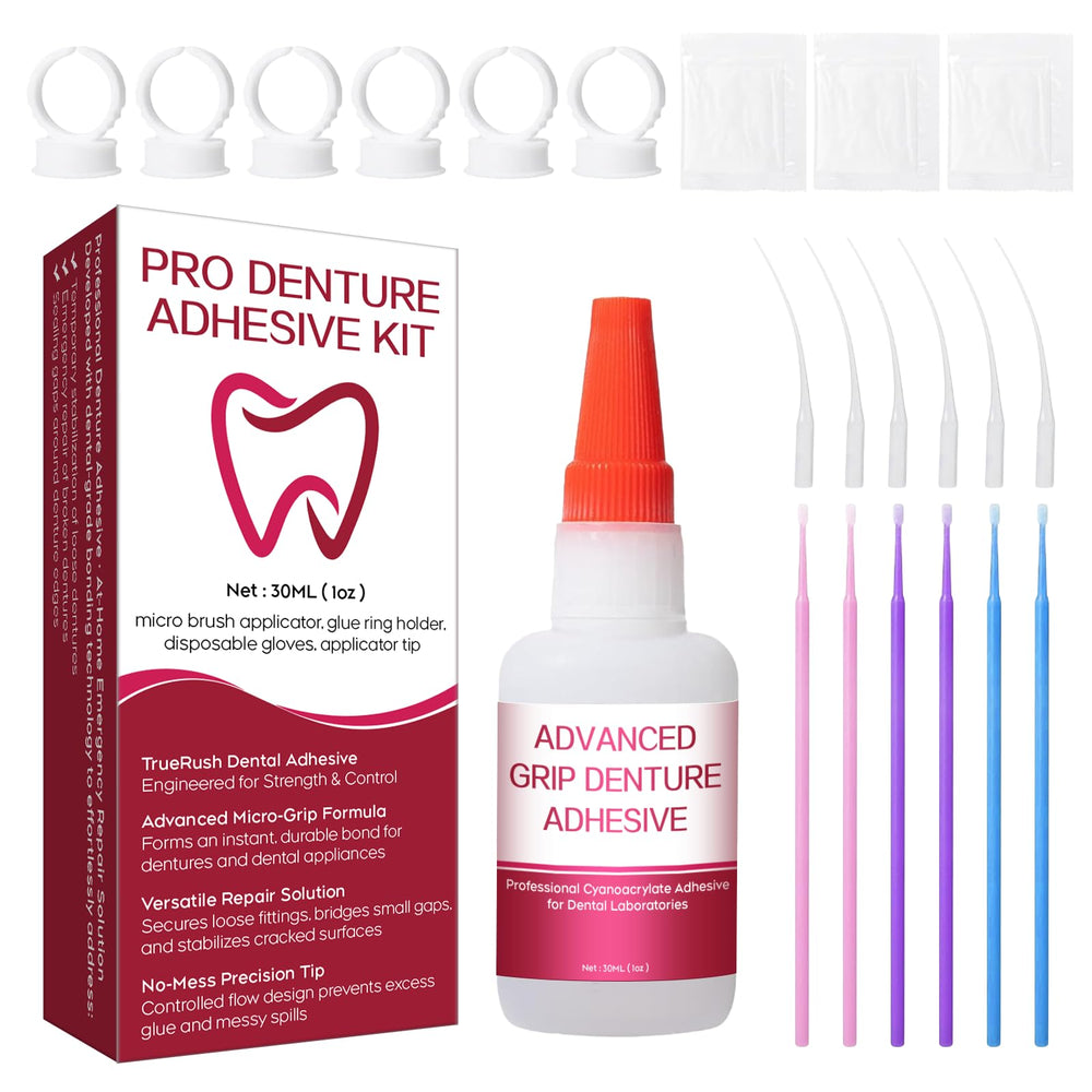 TrueRush dental glue cap-application for precise denture bonding and quick starts