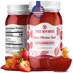 TrueSeaMoss strawberry gel jar showing smooth texture and natural flavor.