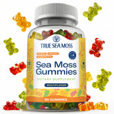 TrueSeaMoss Irish Sea Moss Gummies bottle on white background, convenient daily supplement
