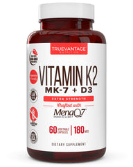Truevantage Nutrition Vitamin K2 D3 bottle front showing 60 veggie caps for bone and heart support
