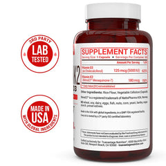 Label closeup detailing MenaQ7 MK7 and high-dose D3 content