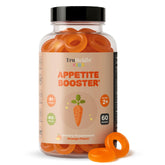 TruHeight gummies orange bottle showing natural appetite support for kids.