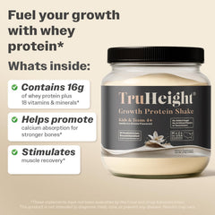 TruHeight protein scoop and powder visual for nutrition facts.
