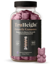 TruHeight Growth Gummies bottle shown as a kid-friendly bone-support supplement.