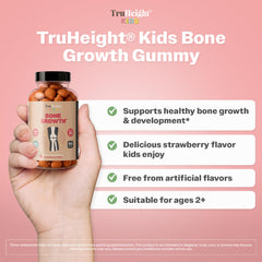 Closeup of TruHeight gummies shows strawberry flavor and easy daily consumption for toddlers.
