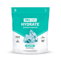 TRULABS Hydrate Glacier stick pack closeup for easy, sugar-free hydration on the go.