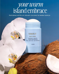 Truly Coco Cloud deodorant texture swatch suggests smooth, creamy glide for underarm comfort.