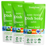 Truly Free bottle pours with Sweet Basil scent for non-toxic cleaning.