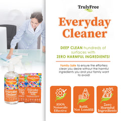 Truly Free Everyday Cleaner used on a kitchen counter and appliances