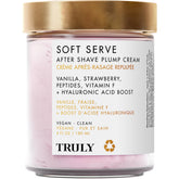 Truly Soft Serve after shave cream bottle highlighting hydrating formula for smoother skin.