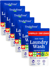 Truly Free refill powder to liquid setup for gentle laundry results.