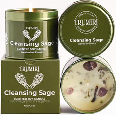 TRUMIRI Sage Candle 5oz glows softly to cleanse spaces and promote calm.