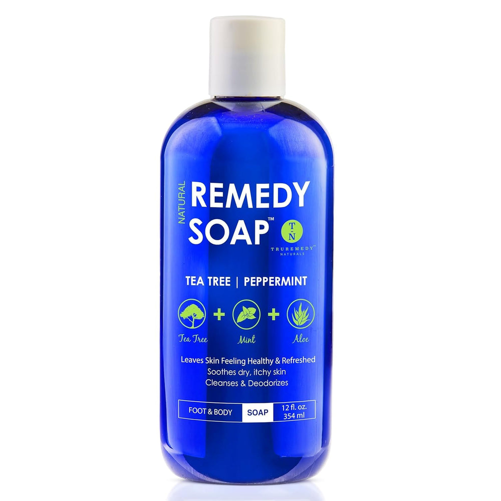 Truremedy Naturals Tea Tree Body Wash bottle closeup for refreshing cleanse