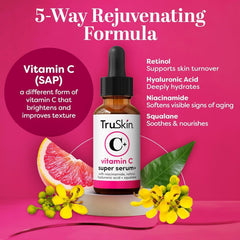 TruSkin Vitamin C Serum bottle back label shows multi-action formula.