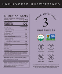 Truvani unflavored tub close-up shows clean ingredients for transparency