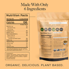 Scoop added to smoothie with Truvani protein, showcasing versatile plant-based nutrition.
