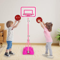 Tsomtto pink kids basketball goal shown for easy assembly and portable setup.
