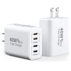 TT&C 40W USB-C charger block front view with four ports for fast charging