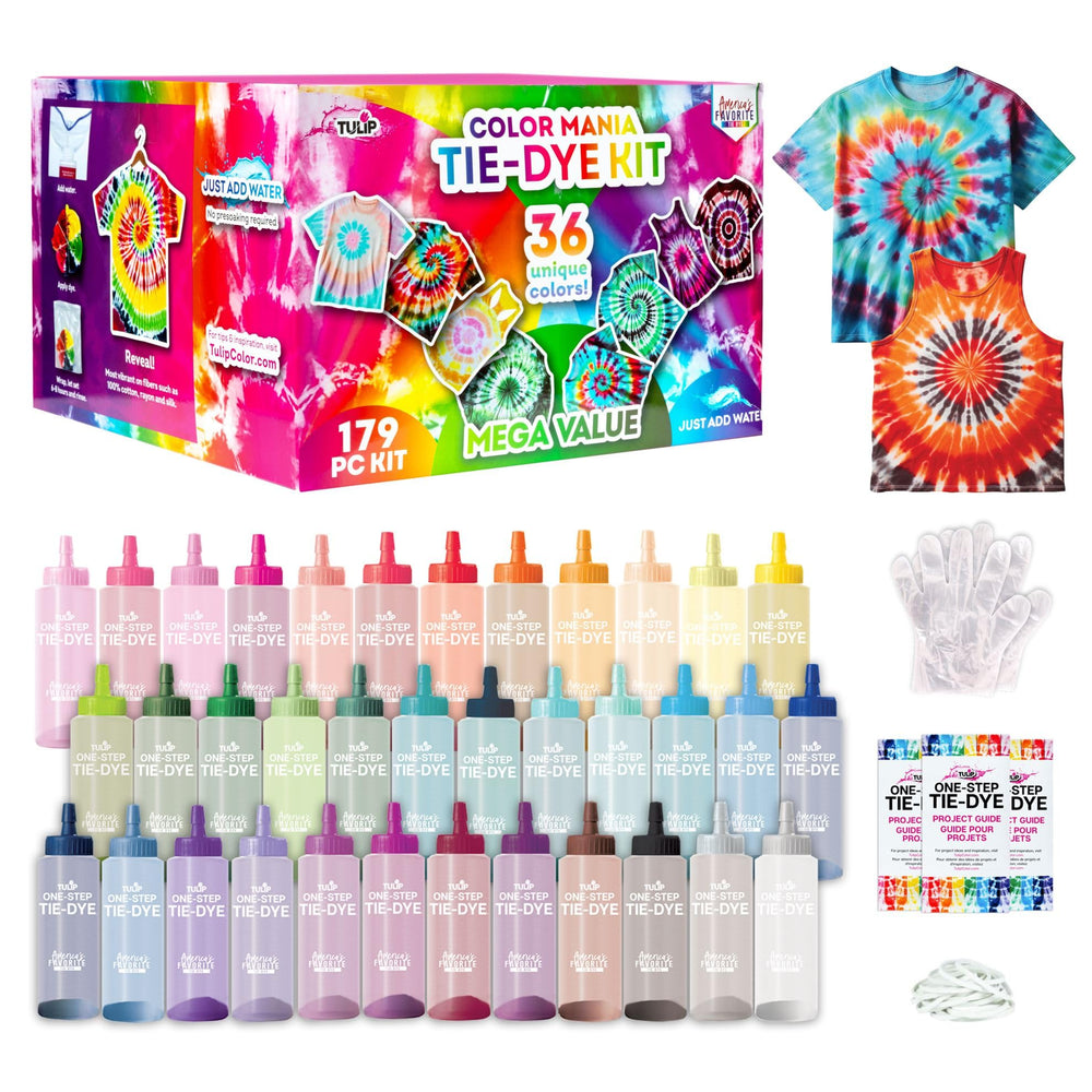 Tulip Color Mania dye bottles with 36 vibrant colors for bold patterns