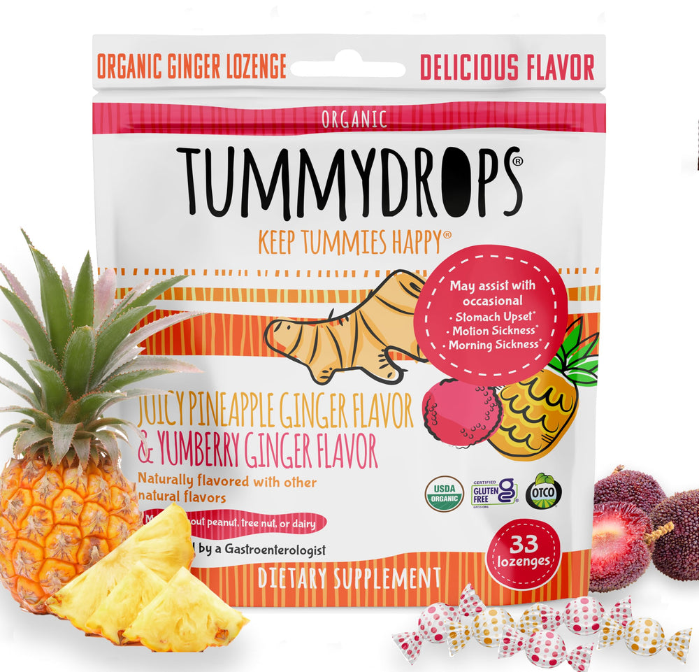 Tummydrops USDA Organic Ginger lozenge Pineapple-Yumberry pack for on-the-go flavor