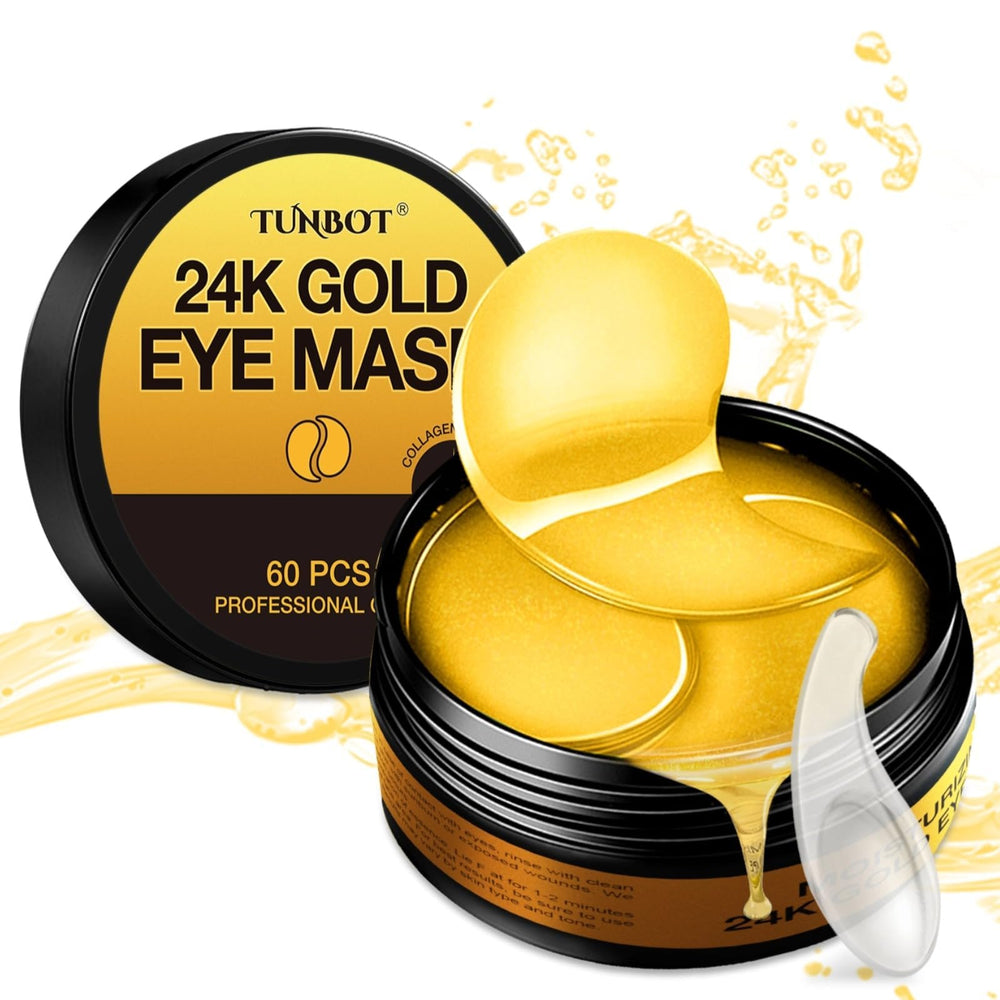 Tunbot 24K gold eye mask packaging for at-home spa use.