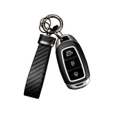 Turcee leather keychain with carbon fiber interior design for a sleek, durable car key grip.