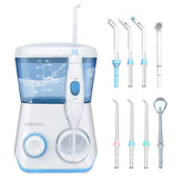 TUREWELL water flosser on bathroom counter with 600ml tank for thorough at-home cleaning.