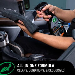 Inside Job interior cleaner foam demonstrates safe leather and vinyl cleaning.
