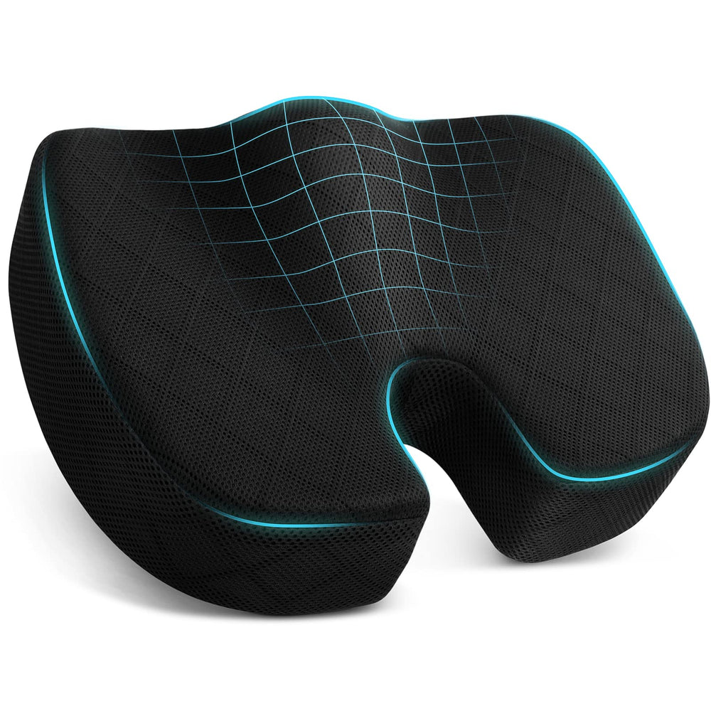 TushGuard memory foam seat cushion supports long computer desk sessions with ergonomic comfort