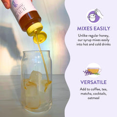 Cocktail glass featuring a splash of TUTURU Lavender Honey Syrup