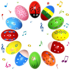 Tuzuaol wooden egg shaker closeup in bright colors for toddler rhythm play