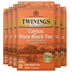 Twinings Ceylon Pure Black Tea bags, individually sealed for freshness and on-the-go brewing.