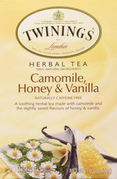 Twinings chamomile honey vanilla tea bags for relaxing evenings.