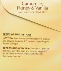 Twinings chamomile honey vanilla tea bags steeping for calm breaks.