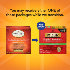 Cup of Twinings decaf English Breakfast steeping with a warm, inviting aroma.